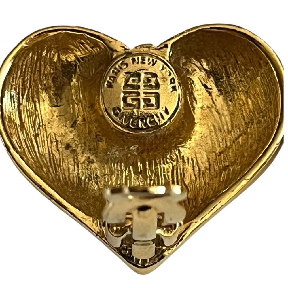 Givenchy Logo Gold tone HEART Shape Clip-On Earrings Vintage - Picture 4 of 8